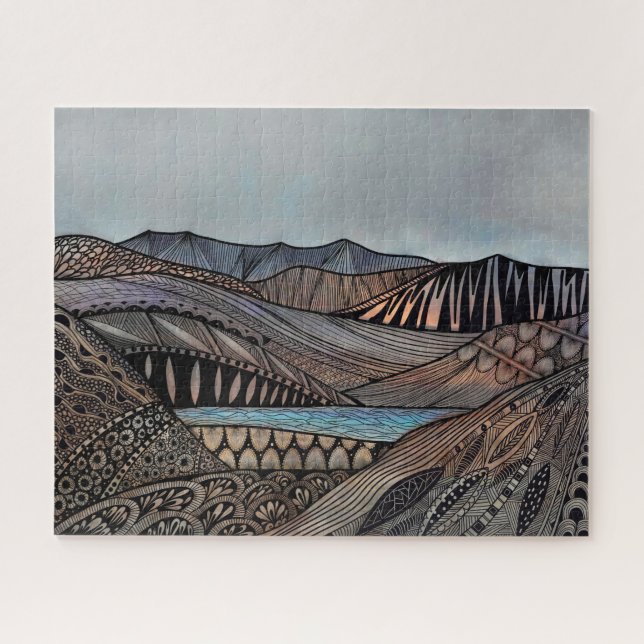 Abstract mountain landscape sunset zen tangle art jigsaw puzzle (Horizontal)