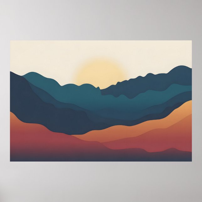 Abstract mountain layers in deep blue and orange poster (Front)