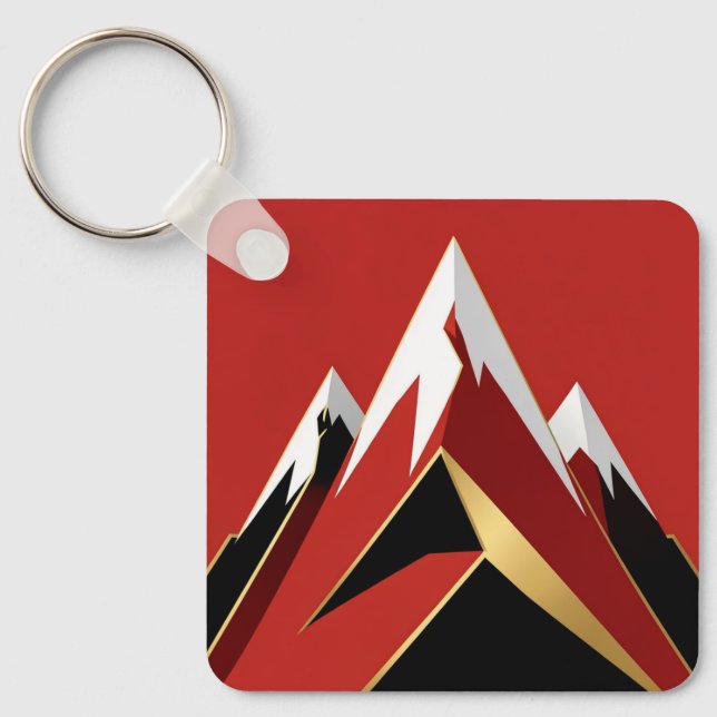 Abstract Mountain Range Red Black Gold Keychain (Front)
