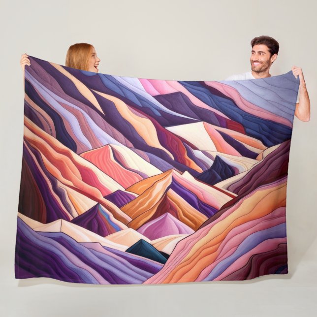 Abstract Mountain Scene Purple Peach Burgundy Fleece Blanket (In Situ)