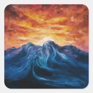 Abstract mountain sunset square sticker