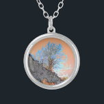 ABSTRACT MOUNTAIN TREE SILVER PLATED NECKLACE<br><div class="desc">An abstract art design of a lone mountain tree.</div>