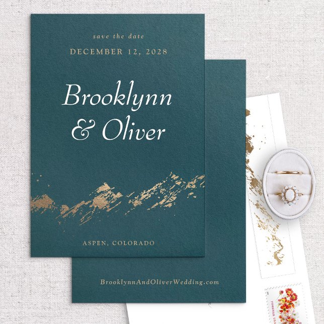 Abstract Mountains Dark Green & Gold Save the Date (Creator Uploaded)