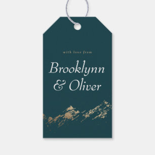 Abstract Mountains Dark Green & Gold with Names Gift Tags