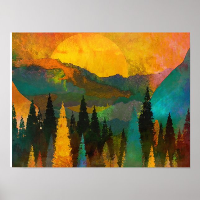 Abstract Mountains & Trees- Mid century modern Poster (Front)