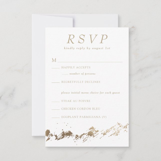 Abstract Mountains White & Gold Wedding RSVP Card (Front)