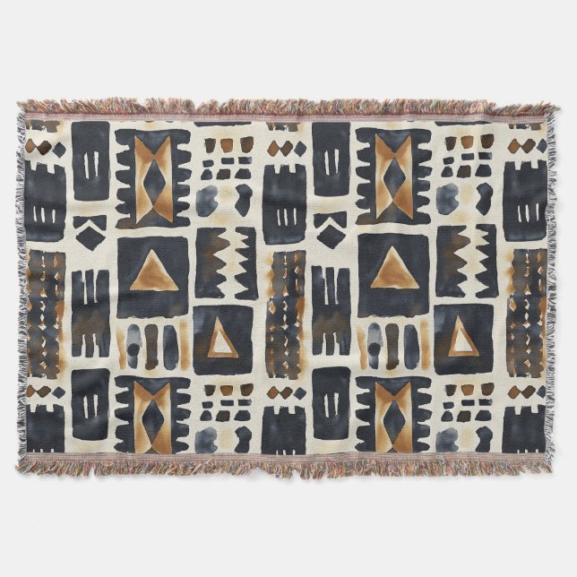 Abstract Mud Cloth Pattern Throw Blanket (Front)
