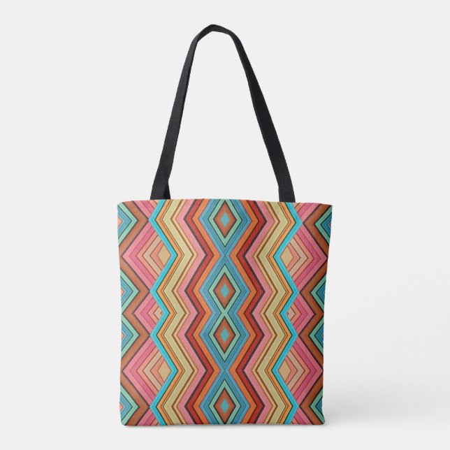 Abstract Multi-Color Zig Zag Stripes Tote Bag (Back)