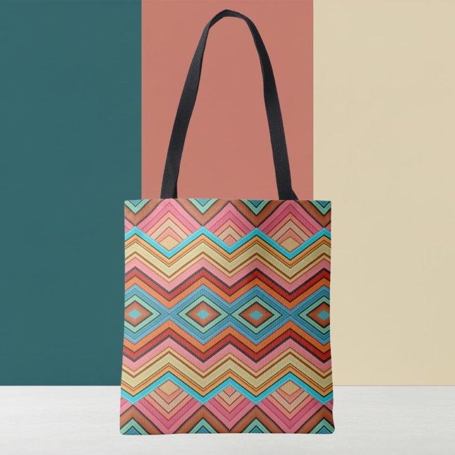 Abstract Multi-Color Zig Zag Stripes Tote Bag (Creator Uploaded)