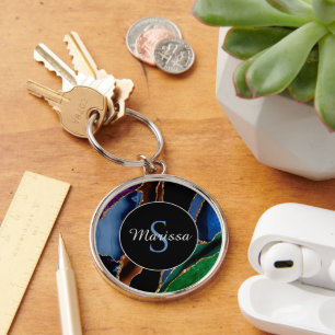 Abstract Multi Colour Gold Agate Monogram Keychain