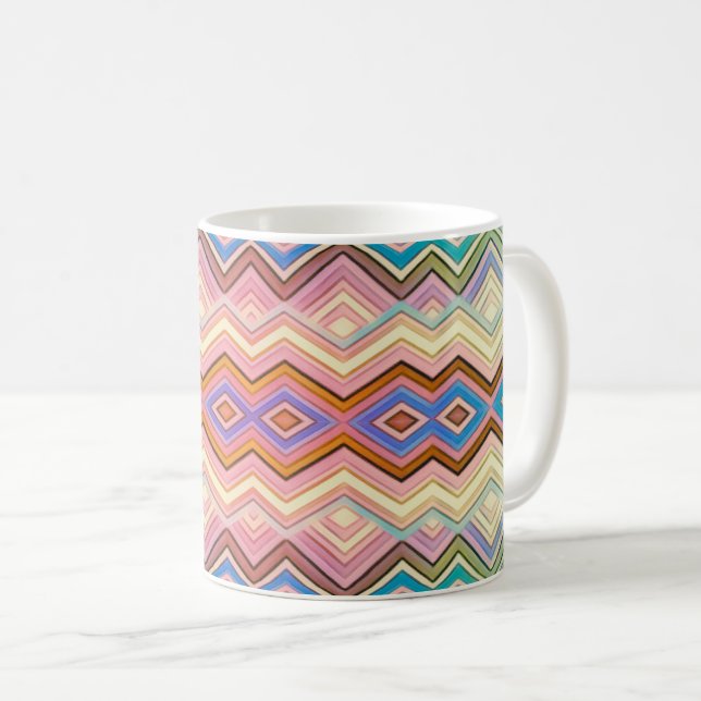 Abstract Multi-Colour Stripes & Leaves Coffee Mug (Front Right)