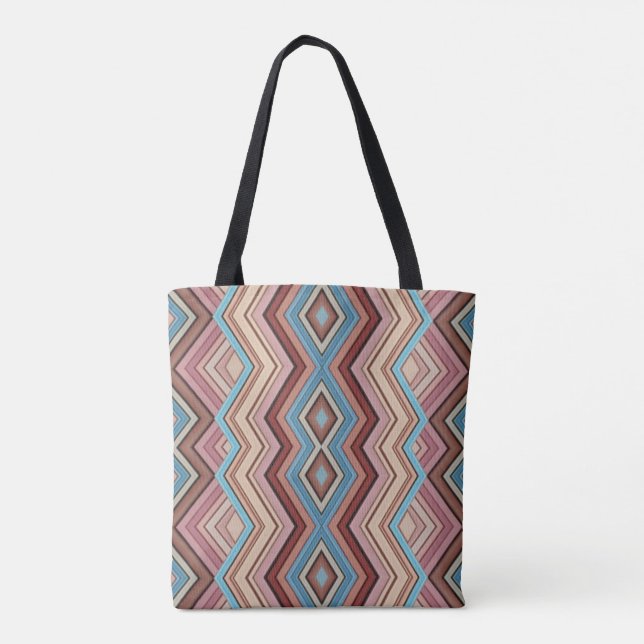 Abstract Multi-Colour Zig Zag Stripes Tote Bag (Back)