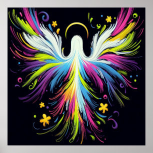 Abstract Multi-Coloured Angel on Black Background Poster