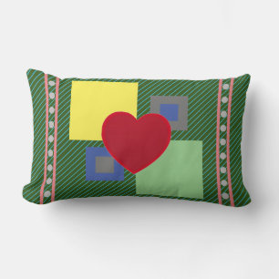 Abstract Multi-Coloured Image Heart and Squares Lumbar Pillow
