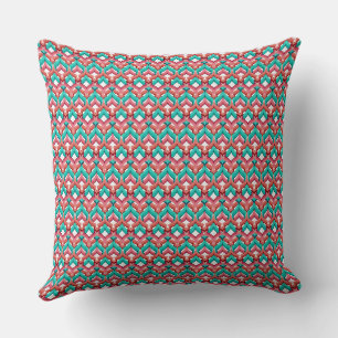 Abstract multi-coloured ornament turquoise orange throw pillow