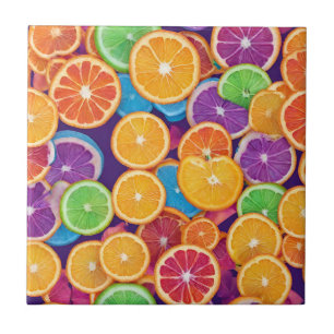 Abstract Multicolor Citrus Slices  Tile