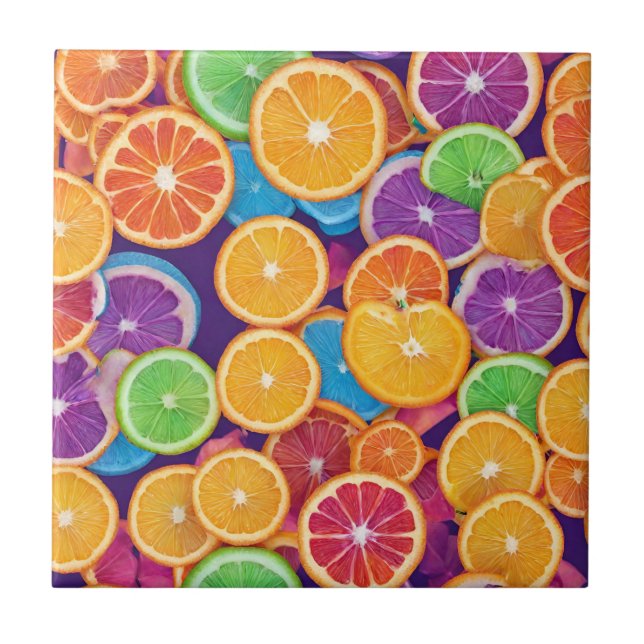 Abstract Multicolor Citrus Slices  Tile (Front)
