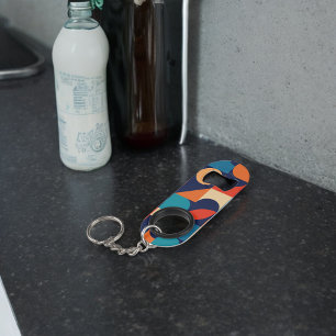Abstract Multicolor Geometric Shapes Pattern Keychain Bottle Opener