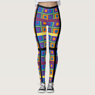 Abstract Multicolor Pattern with Squares and Dots Leggings