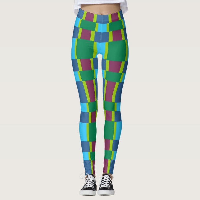 Abstract Multicolor Pattern with Squares and Lines Leggings (Front)