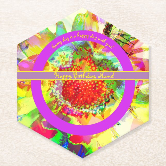 Abstract Multicolor Personalized Birthday   Paper Coaster (Front)