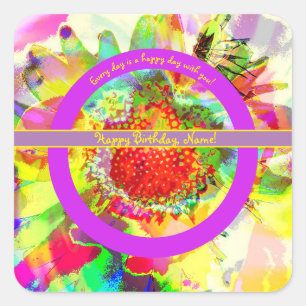 Abstract Multicolor Personalized Birthday Square Sticker