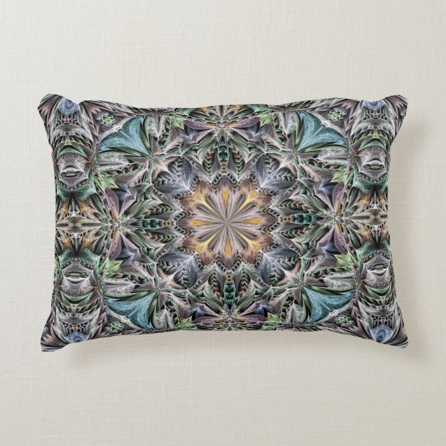 Abstract Multicolor Succulent Garden Rosette Accent Pillow (Front)