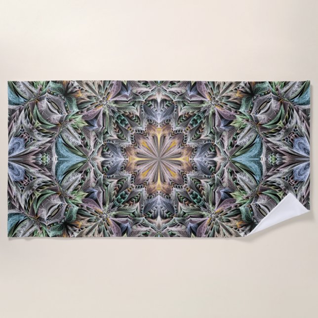 Abstract Multicolor Succulent Garden Rosette Beach Towel (Front)