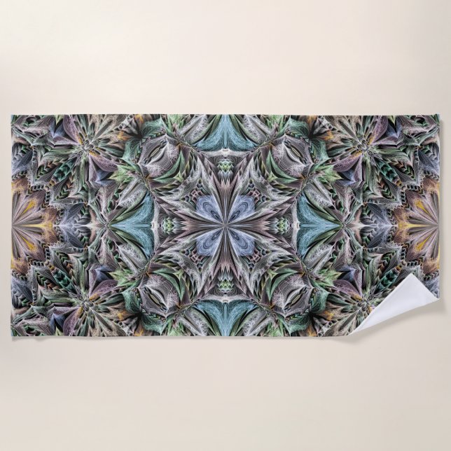 Abstract Multicolor Succulent Garden Rosette Beach Towel (Front)