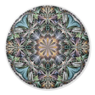 Abstract Multicolor Succulent Garden Rosette Ceramic Knob