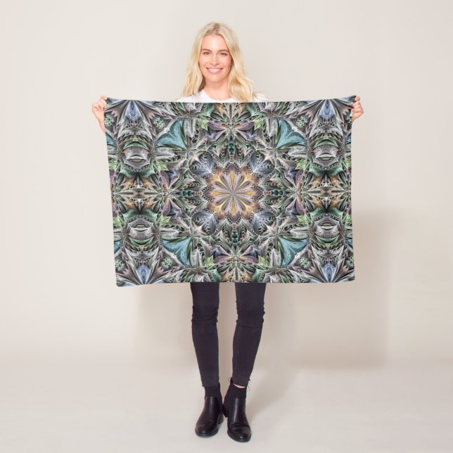 Abstract Multicolor Succulent Garden Rosette Fleece Blanket (In Situ)