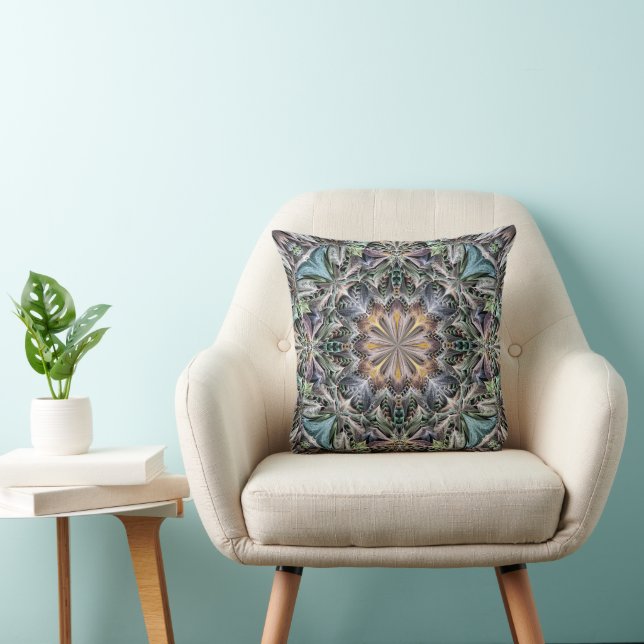 Abstract Multicolor Succulent Garden Rosette Throw Pillow (Chair)