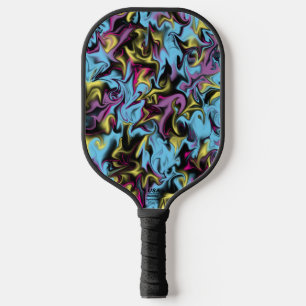 Abstract Multicolored Blue Yellow Pink Black Pickleball Paddle