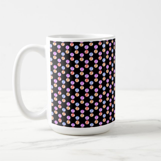 Abstract Multicolored Geometric Shape on Black Coffee Mug (Left)