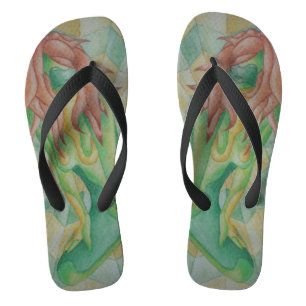 abstract multicolored green lady posing art flip flops