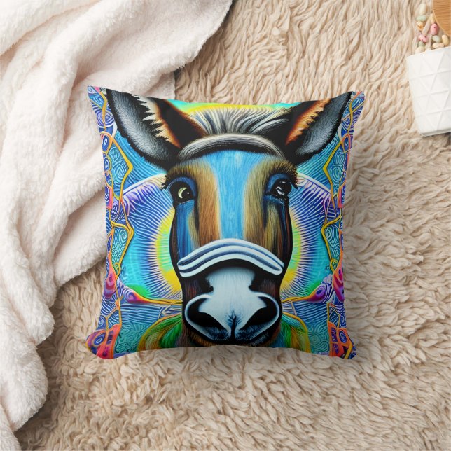 Abstract Multicolored Little Donkey Throw Pillow (Blanket)