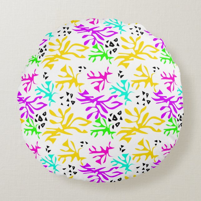 Abstract multicolored neon pattern  round pillow (Front)