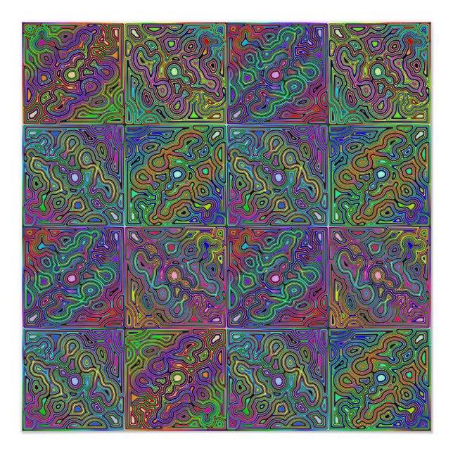 abstract multicolored neon tile design poster (Front)