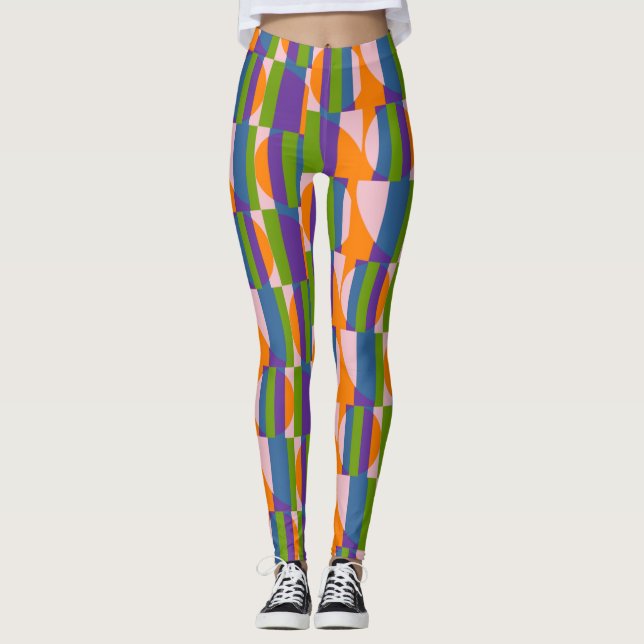 Abstract Multicolored Pattern Circles and Stripes Leggings (Front)