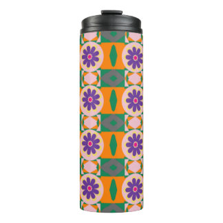 Abstract Multicolored Pattern with Purple Flowers Thermal Tumbler