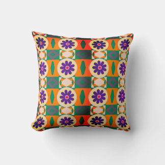 Abstract Multicolored Pattern with Purple Flowers Throw Pillow