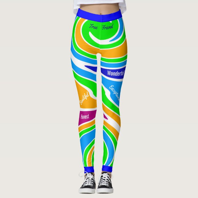 Abstract Multicolored Supportive Friendship Leggings (Front)