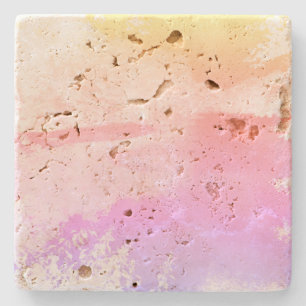 Abstract Multicolored Travertine Stone Coaster