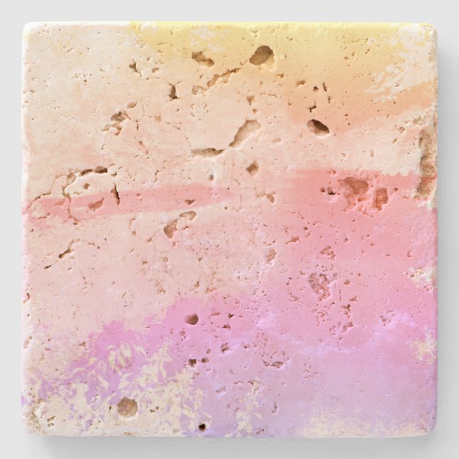 Abstract Multicolored Travertine Stone Coaster (Front)