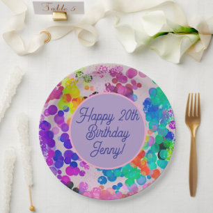 Abstract Multicolour Happy Birthday Bokeh Bubbles Paper Plate