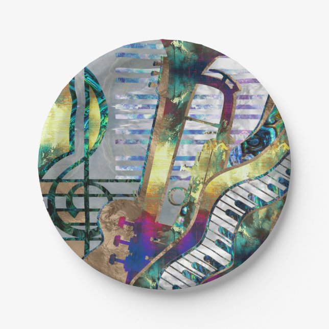 Abstract Music Art Collage - mixed media #1 Paper Plate (Front)