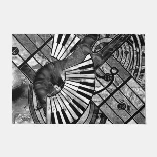 Abstract Music Art - Grayscale Mixed Textures Doormat