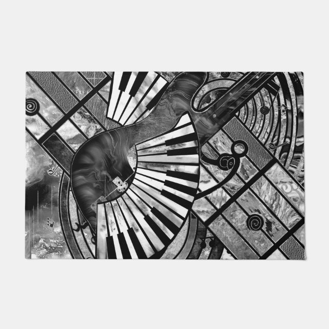 Abstract Music Art - Grayscale Mixed Textures Doormat (Front)