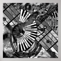 Abstract Music Art - Grayscale Mixed Textures