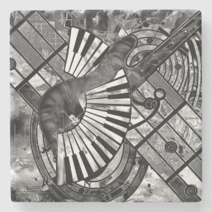 Abstract Music Art - Grayscale Mixed Textures Stone Coaster